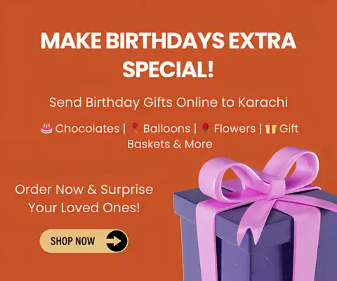 Same-Day Birthday Gift Delivery in Karachi – Cakes, Flowers, Balloons, & Many More Surprises. Send birthday gifts to Karachi with same-day delivery – cakes, flowers, balloons, and more surprises.