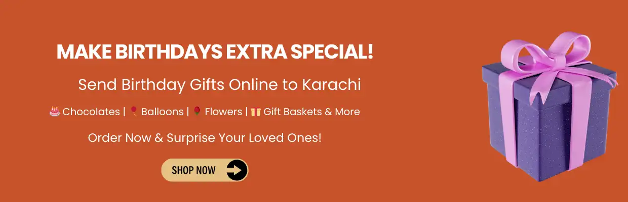 Same-Day Birthday Gift Delivery in Karachi – Cakes, Flowers, Balloons, and Surprises. Send birthday gifts to Karachi with same-day delivery – cakes, flowers, balloons, and more surprises.
