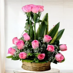 Enchanted Pink Basket with pink roses - same day delivery in Karachi