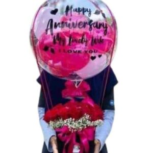 Anniversary floral balloon in pink theme - online delivery Karachi