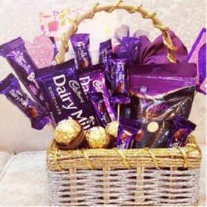 Dairy Milk Chocolates Basket with a variety of sizes. Same day online delivery in Karachi. Order now!"