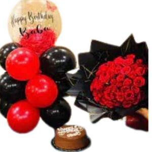 Online delivery Karachi - red and black theme combo floral gift