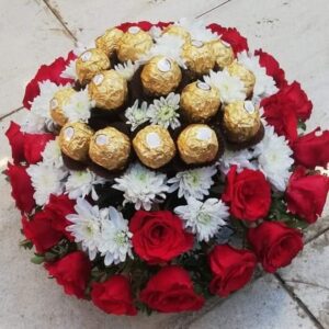 Affinity Basket with roses and Ferrero chocolates. Same day online delivery in Karachi. Order now!