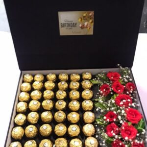 LuxeFerrero Box with sweet treats & Roses. Same day delivery in Karachi. Order now!