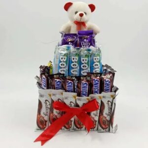 Mixed Chocolates Tower with assorted treats. Same day delivery in Karachi. Order now!