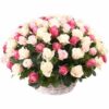 Basket of 71 cream and pink roses Mom