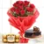 Aromatic Romance Bouquet Combo with red roses, Ferrero Rocher chocolates, and chocolate cake for same day flower delivery in Karachi.