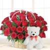 BloomBear Basket combo with red roses and teddy bear for online delivery in Karachi – a sweet gift for love, affection, and celebration