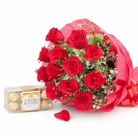 Ferralove Combo Chocolate & Flowers Combo roses & Ferrero chocolates ready to deliver to loved ones in Karachi