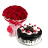 Memory Mingle combo with 100 roses and 1kg Black Forest cake for birthdays and special occasions in karachi