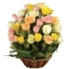 Mixed Roses Basket with fresh red, yellow, and pink roses – perfect for online delivery in Karachi to express love, joy, and appreciation