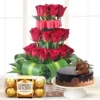 oseCake Combo Charm – anniversary gift with red roses, cake & 16 Ferrero chocolates, delivery in Karachi