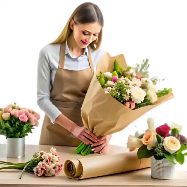 FlowerVista Skillfull Florist Wrapping a Bouquet. FlowerVista – Skillful Florist in Karachi, Wrapping Beautiful Bouquets for Online Delivery