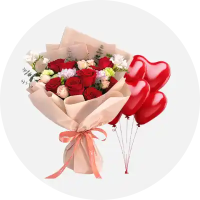 Colorful flower bouquets paired with vibrant balloons, delivered in Karachi to add a cheerful touch to any celebration or special occasion.