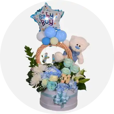Celebrate the arrival of a new baby with floral gifts for both baby and baba, delivered online in Karachi.
