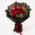 Love Unwrapped bouquet with red roses, baby’s breath, and KitKat bars wrapped in black for delivery in Karachi.
