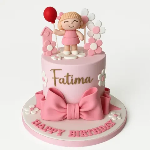 Pink theme baby girl shower cake with blush design and floral details – available for online cakes delivery in Karachi