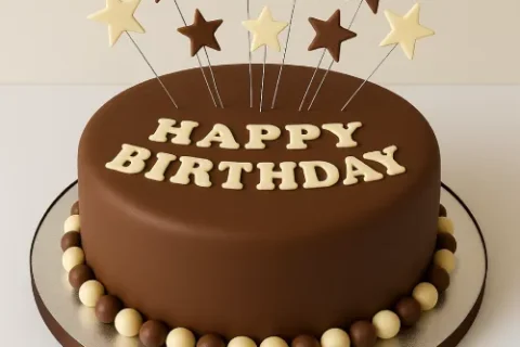 Chocolate Magic Birthday Cake with smooth frosting and stars—a sweet way to send birthday cakes to Karachi online. Order now