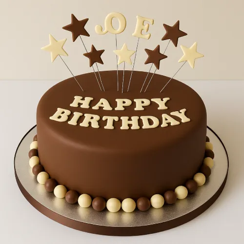 Chocolate Magic Birthday Cake with smooth frosting and stars—a sweet way to send birthday cakes to Karachi online. Order now