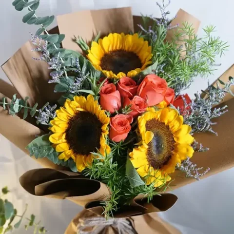 Order Sunshine Bliss Bouquet online with sunflowers and free same-day delivery in Karachi